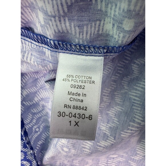 Roaman’s Button Front Blouse 1X Blue White Abstract Print Long Sleeve Plus Size - Picture 7 of 8